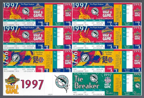VINTAGE 1997 MLB FLORIDA MARLINS POSTSEASON NLDS NLCS FULL BASEBALL TICKET SHEET Cover