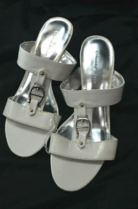 New ETIENNE AIGNER Women White Patent Leather Heel slide sandale SZ 10 VTG RARE - Picture 1 of 6