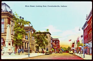 ca1940s Postcard View MAIN STREET, Crawfordsville IN - Picture 1 of 2