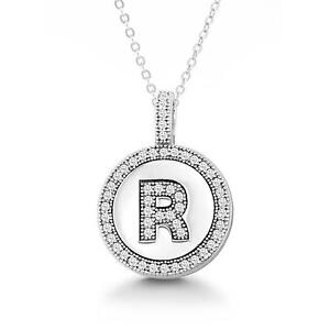 Buchstabe R Micro Pave Initial CZ Anhänger 0,925 Sterlingsilber