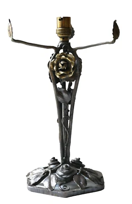 Pied de lampe fer forgé Art Déco 3 faces Edmond Gauthier pour obus Muller Daum - Photo 1/4