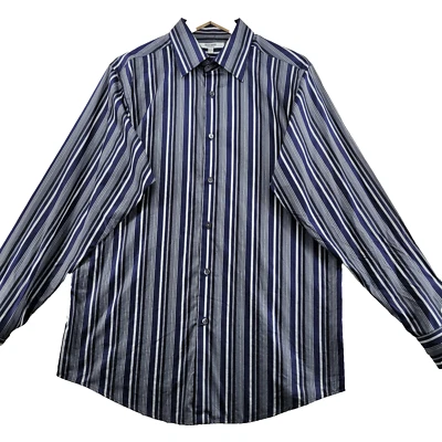 Camisa informal de manga larga 100 % algodón a rayas azules talla L de Murano Collezione para hombre Foto 1 de 4
