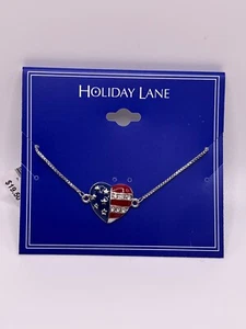 Charter Club Holiday Lane Silver-Tone Pavé Red, White & Blue Heart Slider - Picture 1 of 3