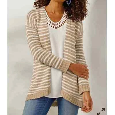 Cárdigan Lucie Soft Surroundings rayas MEDIANAS tostado y blanco abuela costera Foto 1 de 4