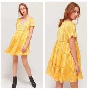 Urban Outfitters Yellow Uo Pippa Chiffon Tiered Mini Dress Women's Size S - Picture 1 of 12