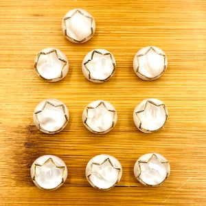 Translucent White Dome Glass VTG Moonglow Button Set 10 Gold Lustre Prong Edging - Picture 1 of 12