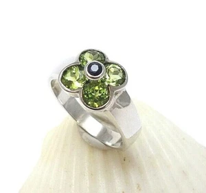 toller Damen Ring Peridot Blüte Blume floral grün Silberring 925er Silber Gr.59 - Bild 1 von 4