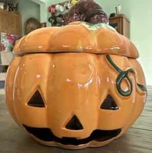 Vtg Royal Norfolk Candy Dish Cookie Jar Pumpkin Fall Halloween Decor 6" /Lid - Picture 1 of 13