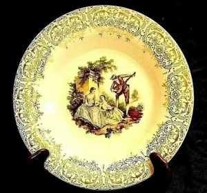 American Limoges Schale 2 Damen Musiker weiß 22k Gold Floral Triumph 8,25" - Bild 1 von 11