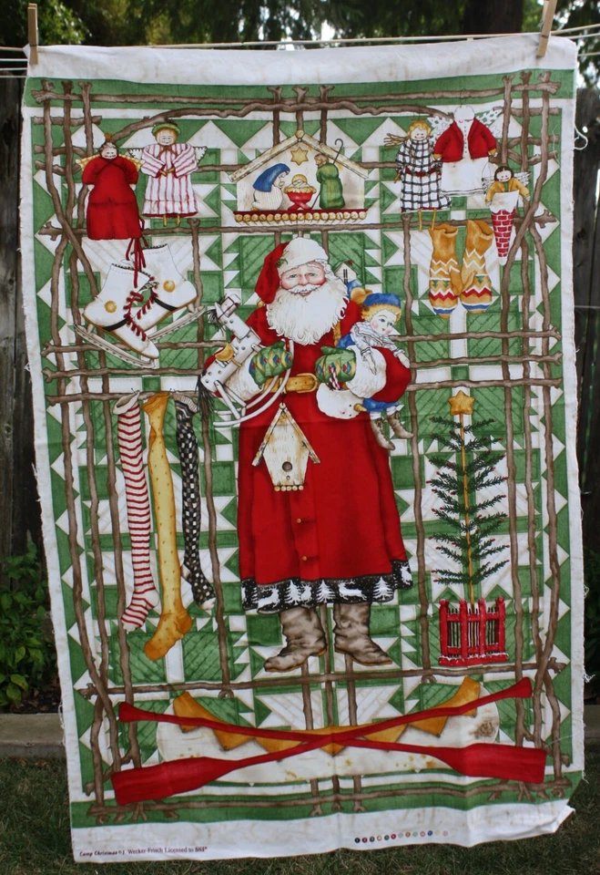 Tea Stained Camp Christmas Santa Cotton Fabric Panel Christmas Woodland - Image 1 of 1