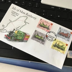 Isle Of Man SMALL MERCURY FDC First Day Cover RAILWAY CENTENARY 1973 Unaddressed - Picture 1 of 3