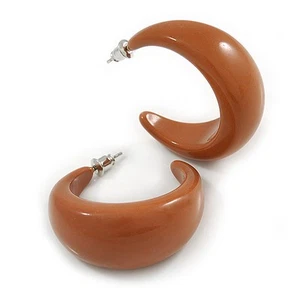 Cocoa Brown Acrylic Half Hoop Earrings - 37mm Diameter - Picture 1 of 6