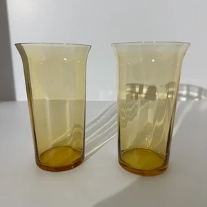 2 Vintage Amber w/Subtle Ribbing 5.25” Tall Drinking Glasses - Picture 1 of 11