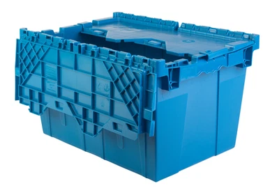20x14x12” (5 Pack) Storage Tote with Hinged Attached Lid Blue Heavy Duty - Image 1 of 4