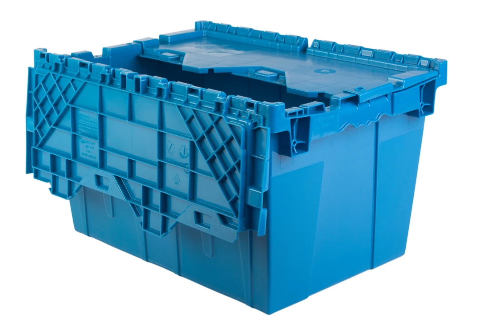 20x14x12” (5 Pack) Storage Tote with Hinged Attached Lid Blue Heavy Duty - Image 1 of 4