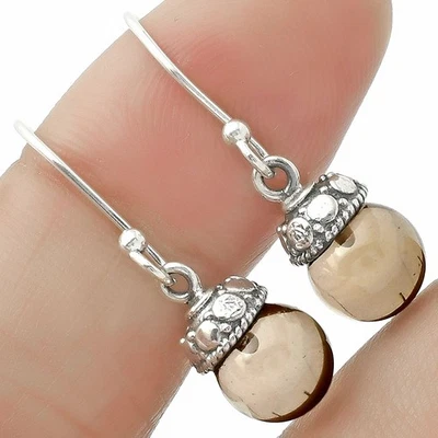 Bola de cuarzo ahumado natural - Pendientes de plata de ley 925 de Brasil joyería E-1054 Foto 1 de 4