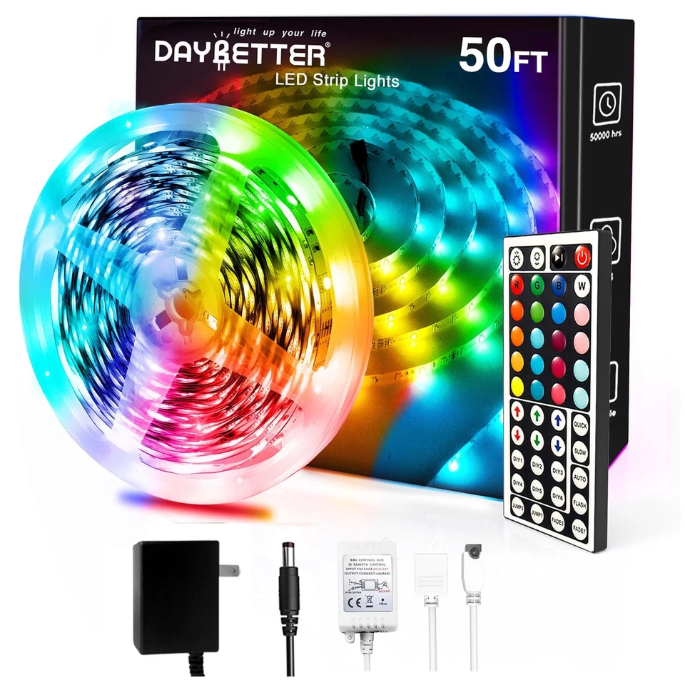 DAYBETTER 5050 RGB Infrared Remote Control Color Changing 50ft LED Strip Lights