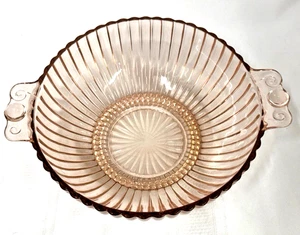 De colección Anchor Hocking Queen Mary Rosa Depresión Vidrio Acanalado 10" Cuenco con Asas - Imagen 1 de 10