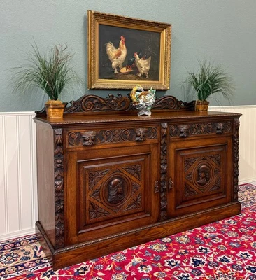 Antique Renaissance Revival French Server Sideboard Buffet Cabinet Oak 19C - Image 1 of 4