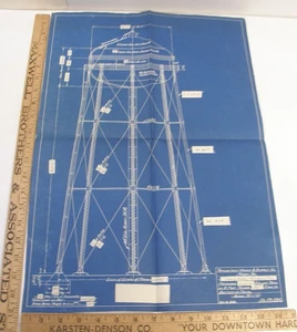 VINTAGE 1938 BAUPLAN DIAGRAMM WASSERTURM MILITÄRLAGER HULEN PALACIOS TEXAS - Bild 1 von 20