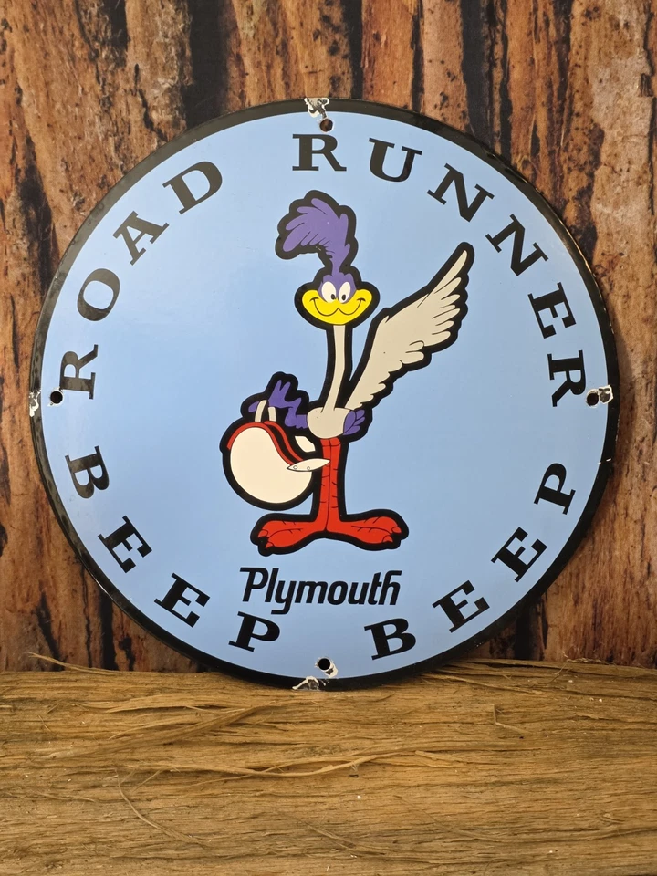 VINTAGE PLYMOUTH ROADRUNNER PORCELAIN SIGN 12" - Image 1 of 4