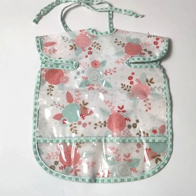 The Baby Guy Impermeable Cobertura Completa Floral Delantal Babero Verde Menta Rosa Limpiable Foto 1 de 4