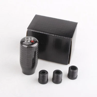 Universal Real Black Carbon Fiber Manual Gear Shift Knob Shifter Lever 5 Speed Foto 1 de 4