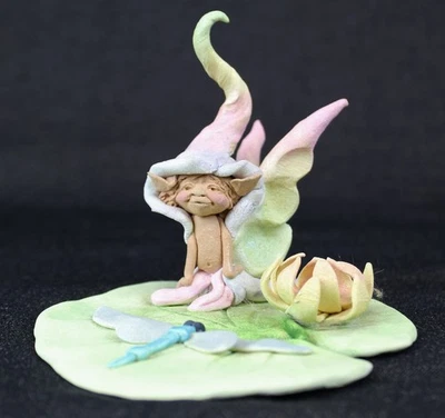 Stephen Wise Elfin Collection Handmade Signed Clay Lily Pad Dragon Fly - Image 1 of 4