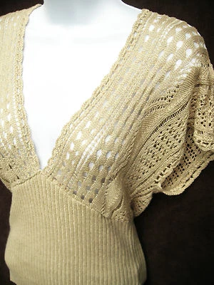 Camisa Suéter Tejido Acanalado Crochet Marrón Lino WHITE HOUSE BLACK MARKET Mujer S Foto 1 de 4