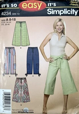 Simplicity 4234 Womens Gauchos Cropped Pants Pattern Size 8-18 Uncut - Image 1 of 2