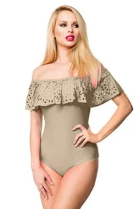 femininer Badeanzug beige Carmenausschnitt Bandeau Badeanzug Bademode Gr XL - Bild 1 von 3