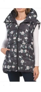 NEW   BCBGMAXAZRIA Hooded Floral Vest Size L - Picture 1 of 5