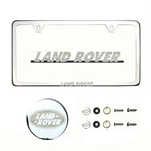 Fit LandRover Laser Etching Stainless Steel Polish Chrome Slim License Frame&Cap - Picture 1 of 8