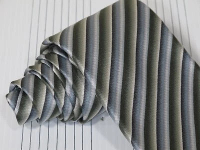 John Varvatos Seven Fold Silk Tie Blue Green Gray Gradiant Striped Silk, Italy - Image 1 of 3