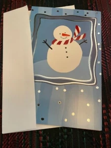 Greeting Card Christmas Bauld Snowman Scarf Silver & Blue Holidays Snowflakes - Picture 1 of 6
