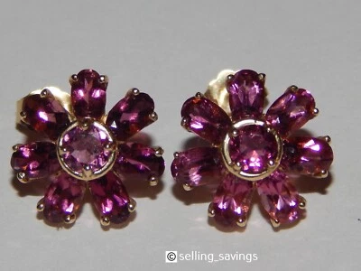 PENDIENTES ORO AMARILLO 14K 2.00 TCW TURMALINA ROSA FLORAL 6/10 EN DIÁMETRO Foto 1 de 4