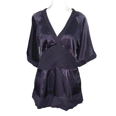 Blusa estilo kimono BCBGMAXAZRIA para mujer talla M púrpura satinado textura elástica Foto 1 de 4