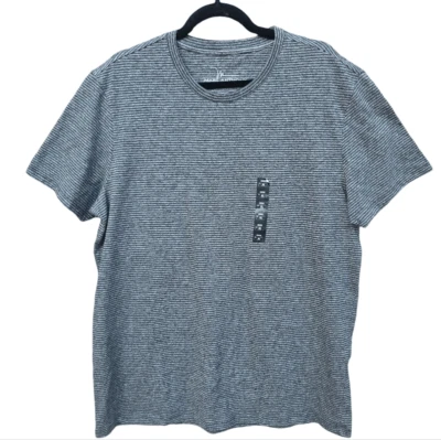 Camiseta elástica Marc Anthony nueva con etiquetas para hombre micro rayas cuello redondo gris negra XL Foto 1 de 4