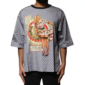 DOLCE & GABBANA T-shirt Gray Polka Dot Pin-Up Print Crew Neck IT50/US40/L 420usd - Picture 1 of 6