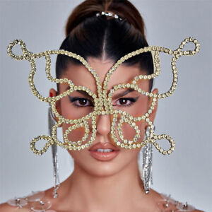 Women Face Mask Rhinestone Butterfly Luxury Masquerade Head Chain Party 22019