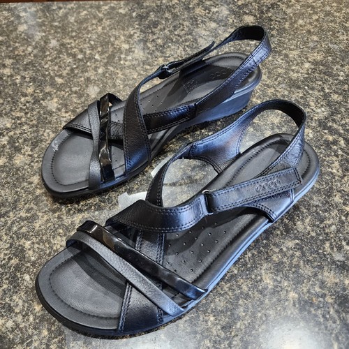 Scarpe Ecco Donna 39 (8.5) Neri Felicia Sandali Pelle Comfort Zeppe Spedizione Gratuita