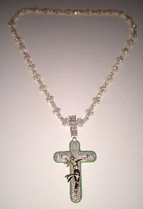 Men's Gold Solid 925 Silver CZ Iced Tennis Chain 10mm 24in With Brass CZ Cross - Picture 1 of 24