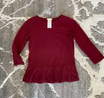 Camisa Blusa Tejida J Crew Talla 14 Corte Borgoña Rojo 100% Algodón Peplum Volantes Foto 1 de 4