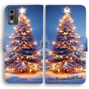 Personalised Text Phone Cover For HTC Series - Snow White Christmas Tree - Picture 1 of 1
