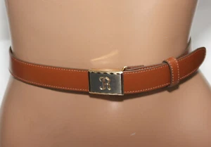 BROOKS BROTHERS Tan Leather Dress Belt - Monogram "R" Gold Buckle SIZE 38 Italy - Picture 1 of 18