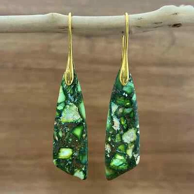 Natural Green Imperial Jasper Drop Earrings Sea Sediment Stone Dangle Earring Foto 1 de 4