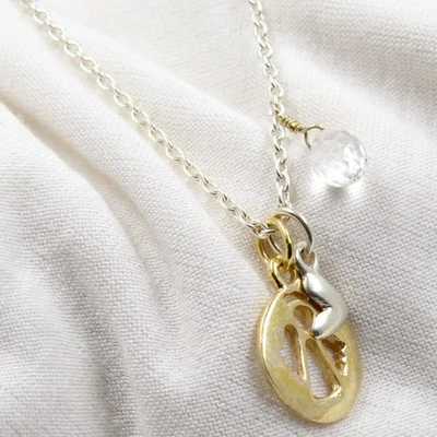 Collana con ciondolo placcato oro e quarzo cristallo gioiello in argento... - Immagine 1 di 4