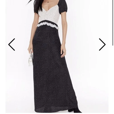 Nasty Gal черно-белый в горошек макси платье маленький короткий рукав sweetheart S - Изображение 1 из 4