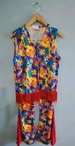 3 Piece Hippie Costume 60s 70s Bell Bottoms Flower Power Size Adult Small - Picture 1 of 10