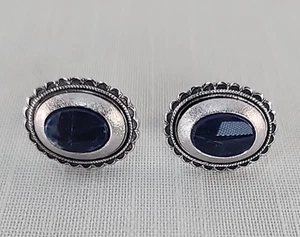 Vintage Signed Dante Silver Tone Blue Sodalite Chunky Cufflinks - Picture 1 of 5